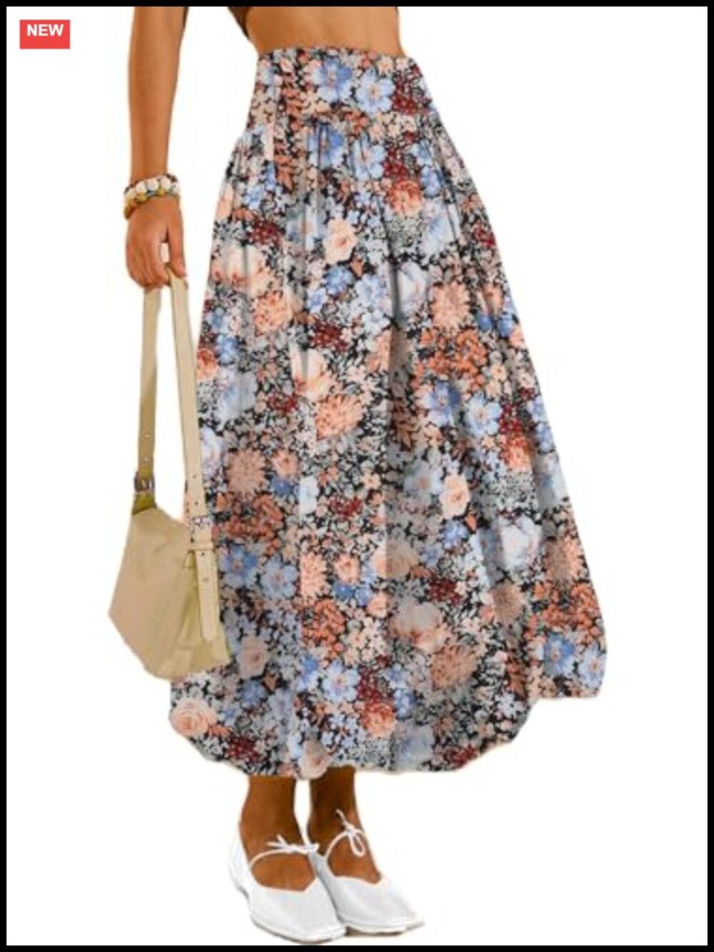 Bubble Maxi Skirt with Pockets, A-Line Pleated Ruffle Long Skirt, Bohemian